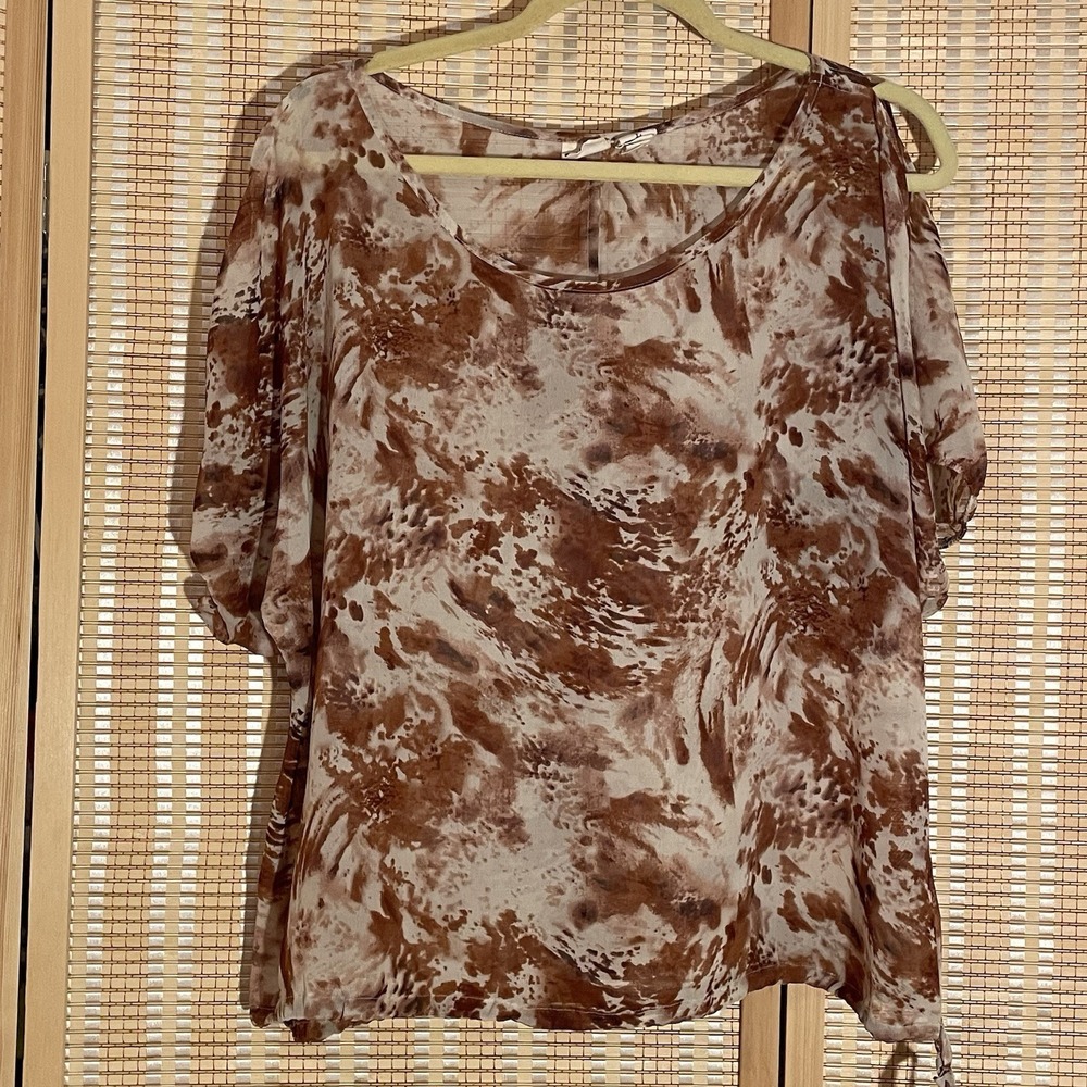 Mudd Womens L Cold Shoulder Top Sheer Art To Wear Beach Vacation Resortwear